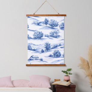 Blue Toile Countryside Scene (5) Hanging Tapestry