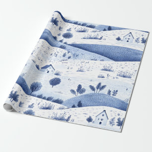 Blue Toile Countryside Scene (6) Wrapping Paper