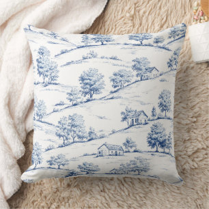 Blue Toile Countryside Scene (7) Cushion