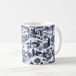 Blue Toile Countryside Scene Coffee Mug