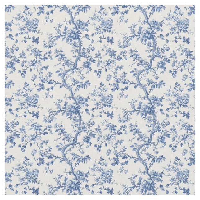 Blue Toile Curving Branches Fabric (Close Up)