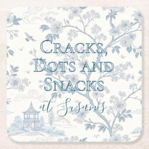 Blue Toile Custom Mahjong Personalised Square Paper Coaster