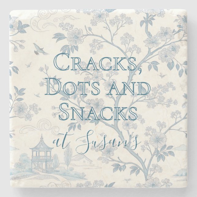Blue Toile Custom Mahjong Personalised Stone Coaster (Front)