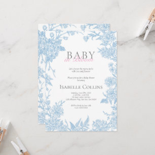 Blue Toile de Jouy Baby in Bloom Baby Shower Invit Invitation