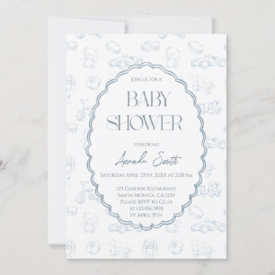 Blue Toile de Jouy baby shower Invitation