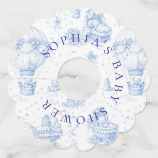 Blue Toile de Jouy Baby Shower Wine Glass Tags