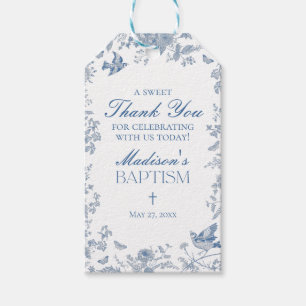 Blue Toile De Jouy Baptism Favours Gift Tags