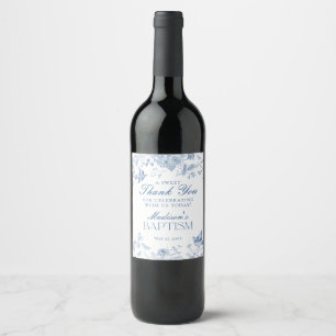 Blue Toile De Jouy Baptism Favours Wine Label