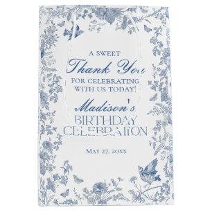 Blue Toile De Jouy Birthday Party Favours Medium Gift Bag