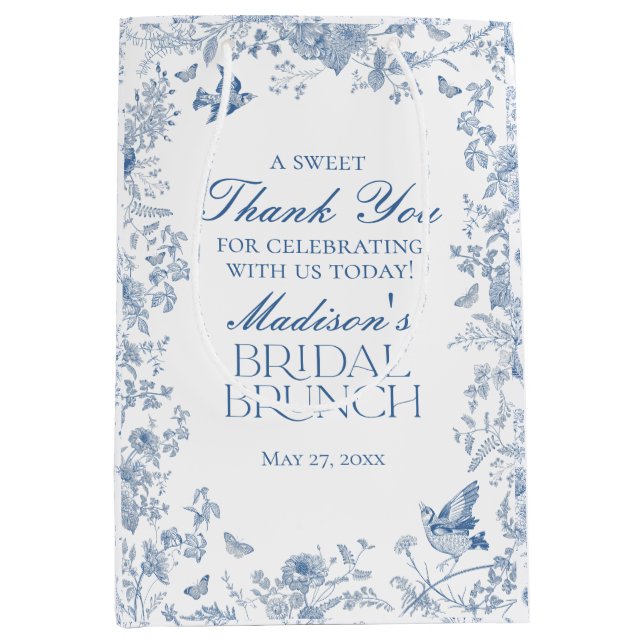Blue Toile De Jouy Bridal Brunch Favours Medium Gift Bag (Front)