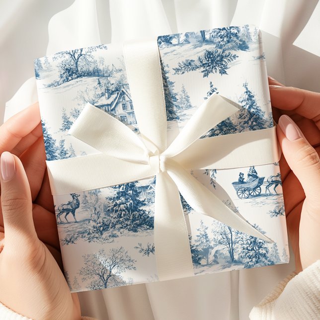 Blue Toile de Jouy Christmas Wrapping Paper (Creator Uploaded)