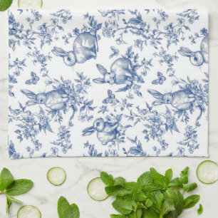 Blue Toile De Jouy Easter Bunny Tea Towel
