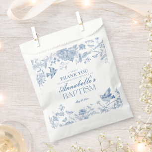 Blue Toile De Jouy Floral Baptism Dessert Favour Bags