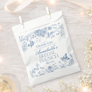 Blue Toile De Jouy Floral Bridal Brunch Dessert Favour Bags