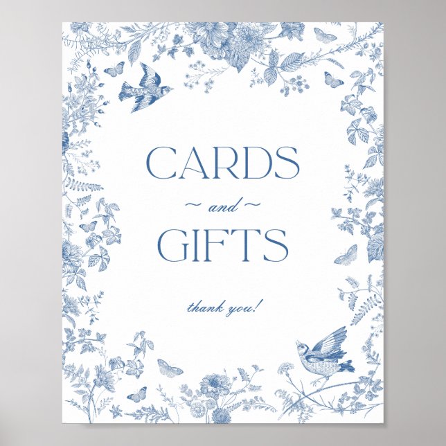 Blue Toile De Jouy Floral Cards and Gifts Sign (Front)