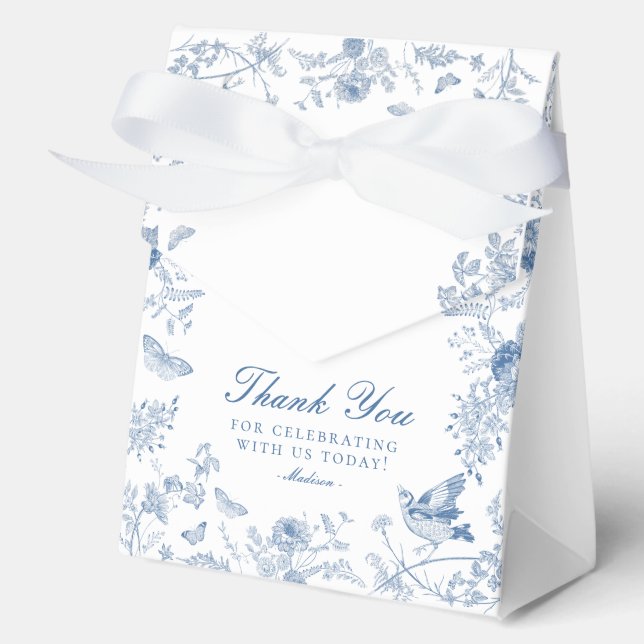 Blue Toile De Jouy Floral Dessert Favour Boxes (Front)