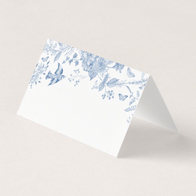 Blue Toile De Jouy Floral Place Card Table Decor (Front)