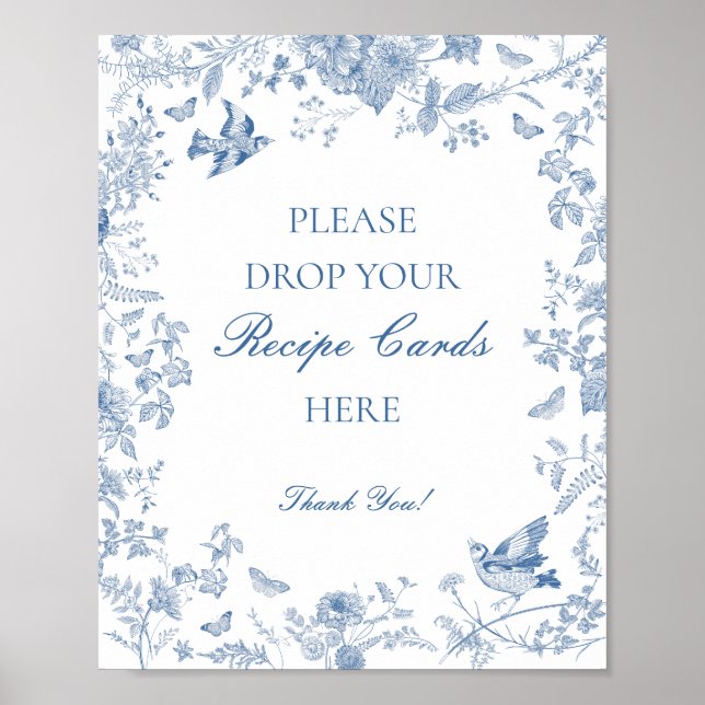Blue Toile De Jouy Floral Share a Recipe Bridal Poster (Front)