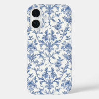 Blue Toile de Jouy French Country Floral Pattern