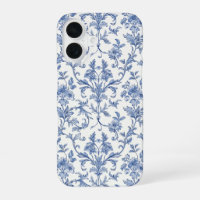 Blue Toile de Jouy French Country Floral Pattern