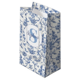 Blue Toile de Jouy French Country Floral Pattern Small Gift Bag