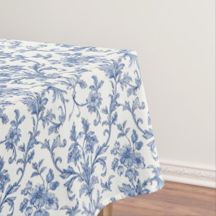 Blue Toile de Jouy French Country Floral Pattern Tablecloth