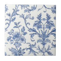 Blue Toile de Jouy French Country Floral Pattern