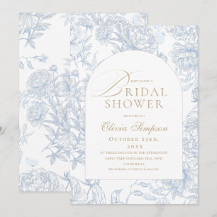 Blue Toile De Jouy French Peony Bridal Shower Invitation