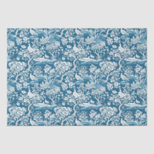 Blue Toile de Jouy-inspired Floral Tissue Paper