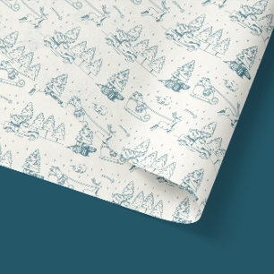 Blue Toile de Jouy Modern Christmas Scenes Tissue Paper
