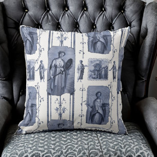Blue Toile de Jouy Neoclassical Gods and Goddesses Cushion