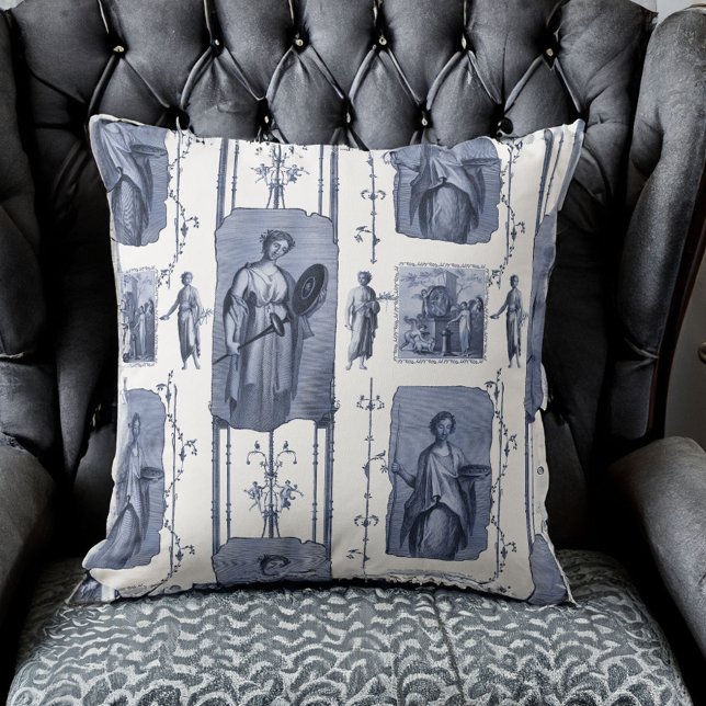 Blue Toile de Jouy Neoclassical Gods and Goddesses Cushion (Creator Uploaded)