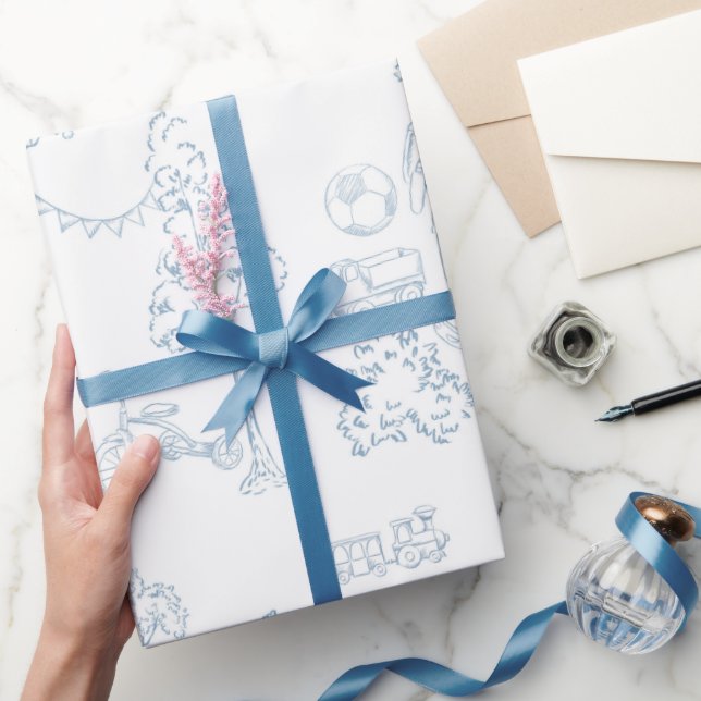 Blue Toile de Jouy Nursery Baby Shower  Wrapping Paper (Gifting)