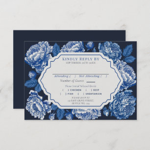Blue Toile De Jouy Peony Wedding RSVP Enclosure Card