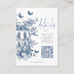 Blue Toile De Jouy QR Code Wedding Details Enclosure Card
