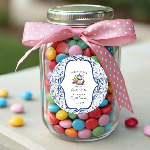 Blue Toile de jouy Tea Party Bridal shower Classic Round Sticker