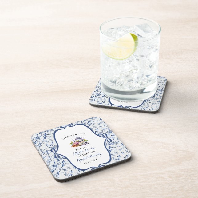 Blue Toile de jouy Tea Party Bridal shower Coaster (Right Side)