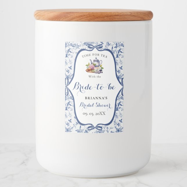 Blue Toile de jouy Tea Party Bridal shower Food Label (Front)