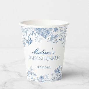 Blue Toile De Jouy Vintage Floral Baby Sprinkle Paper Cups
