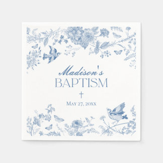 Blue Toile De Jouy Vintage Floral Baptism Napkin
