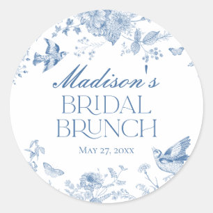 Blue Toile De Jouy Vintage Floral Bridal Brunch Classic Round Sticker