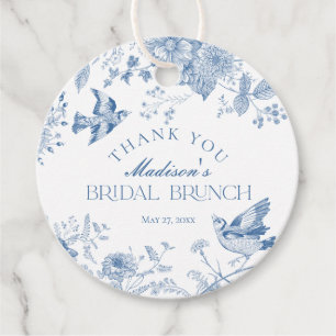 Blue Toile De Jouy Vintage Floral Bridal Brunch Favour Tags