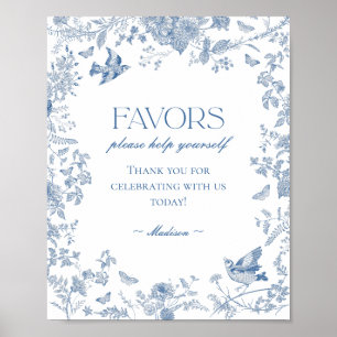 Blue Toile De Jouy Vintage Floral Favours Sign