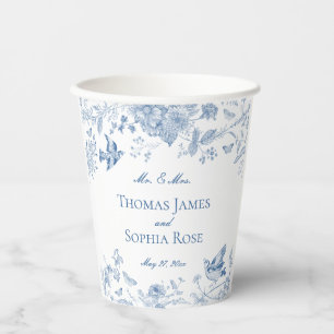 Blue Toile De Jouy Vintage Floral Wedding Paper Cups