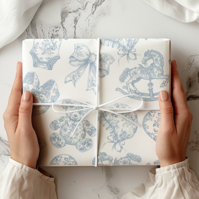 Blue Toile de Jouy Vintage Nursery Wrapping Paper (Creator Uploaded)
