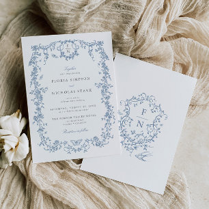 Blue Toile De Jouy Wedding Invitation Chinoiserie