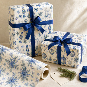 Blue Toile de Jouy Woodland Christmas Wrapping Paper Sheet