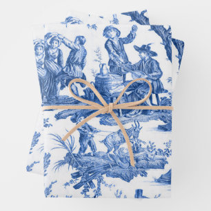 Blue Toile de Jouy  Wrapping Paper Sheet