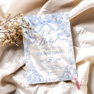 Blue Toile de Juoy Bow Chinoiserie Baby Shower Invitation