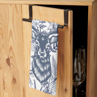Blue Toile Deer - Wildlife at Home Tea Towel